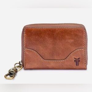 New Frye Cognac Brown Leather Melissa Small Wallet Bag Charm ID Case